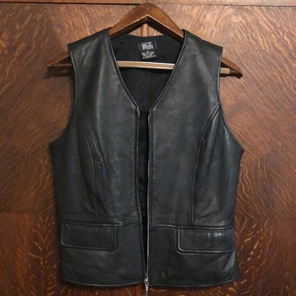 Black leather vest